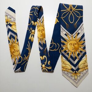KENZO Silk Tie Blue Yellow White Celestial Sun Ropes Designer 54.5" x 3.75"